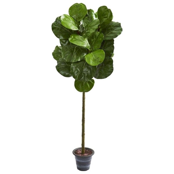 Nearly Naturals 4 in. Fiddle Leaf Artificial Tree with Decorative Planter 9136
